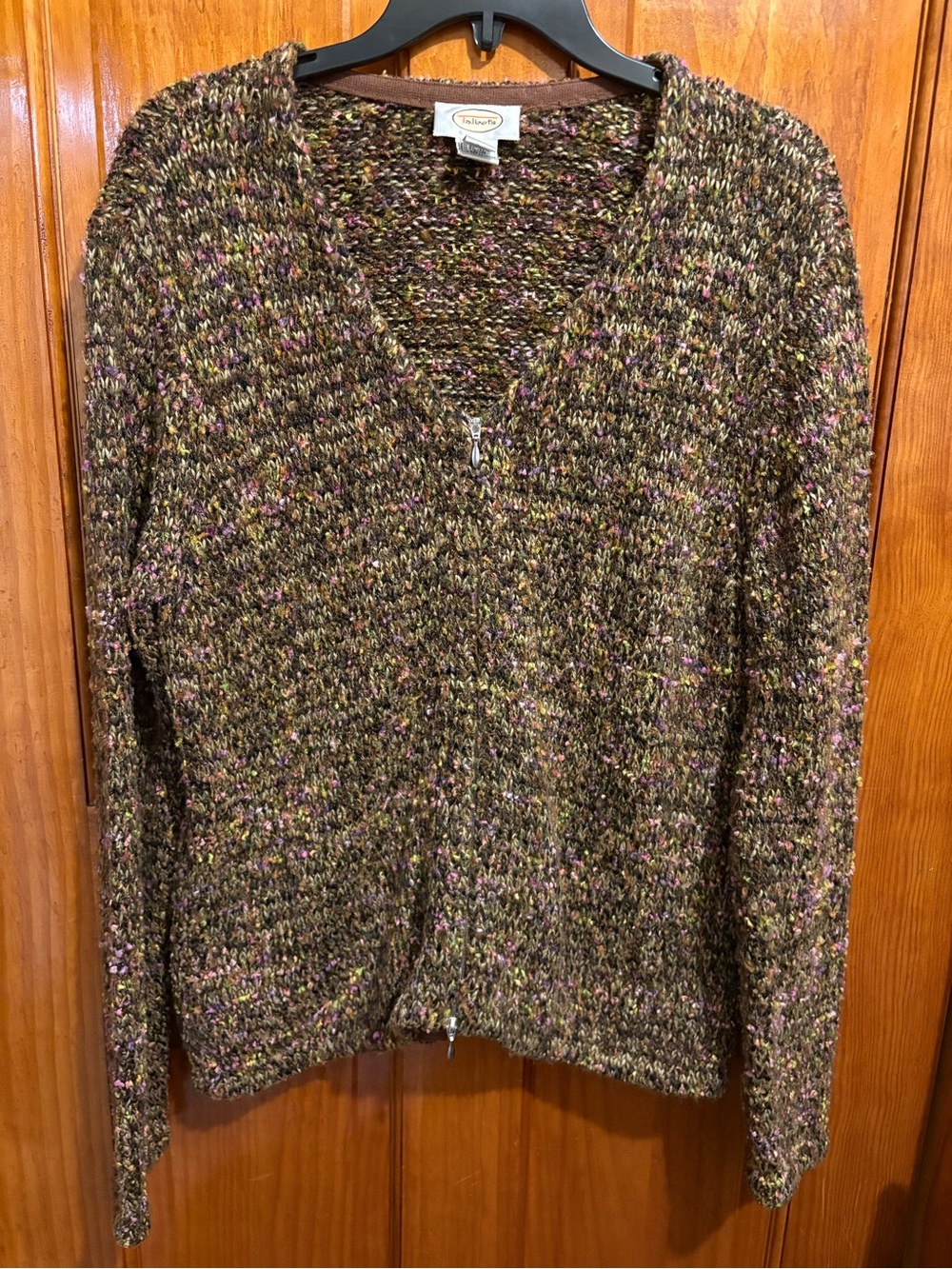Talbots Brown V-Neck Sweater with Pink and Cream Flecks